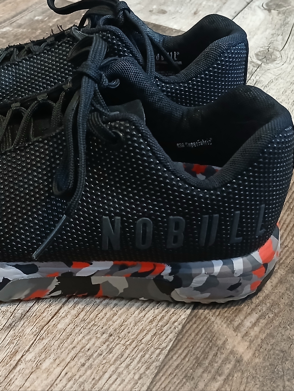 NOBULL Black Athletic Shoes with Red Camouflage Sole - Picture 2 of 8